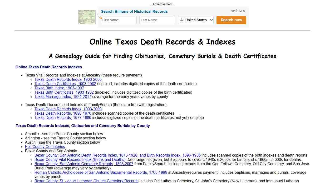 Online Texas Death Indexes, Records & Obituaries
