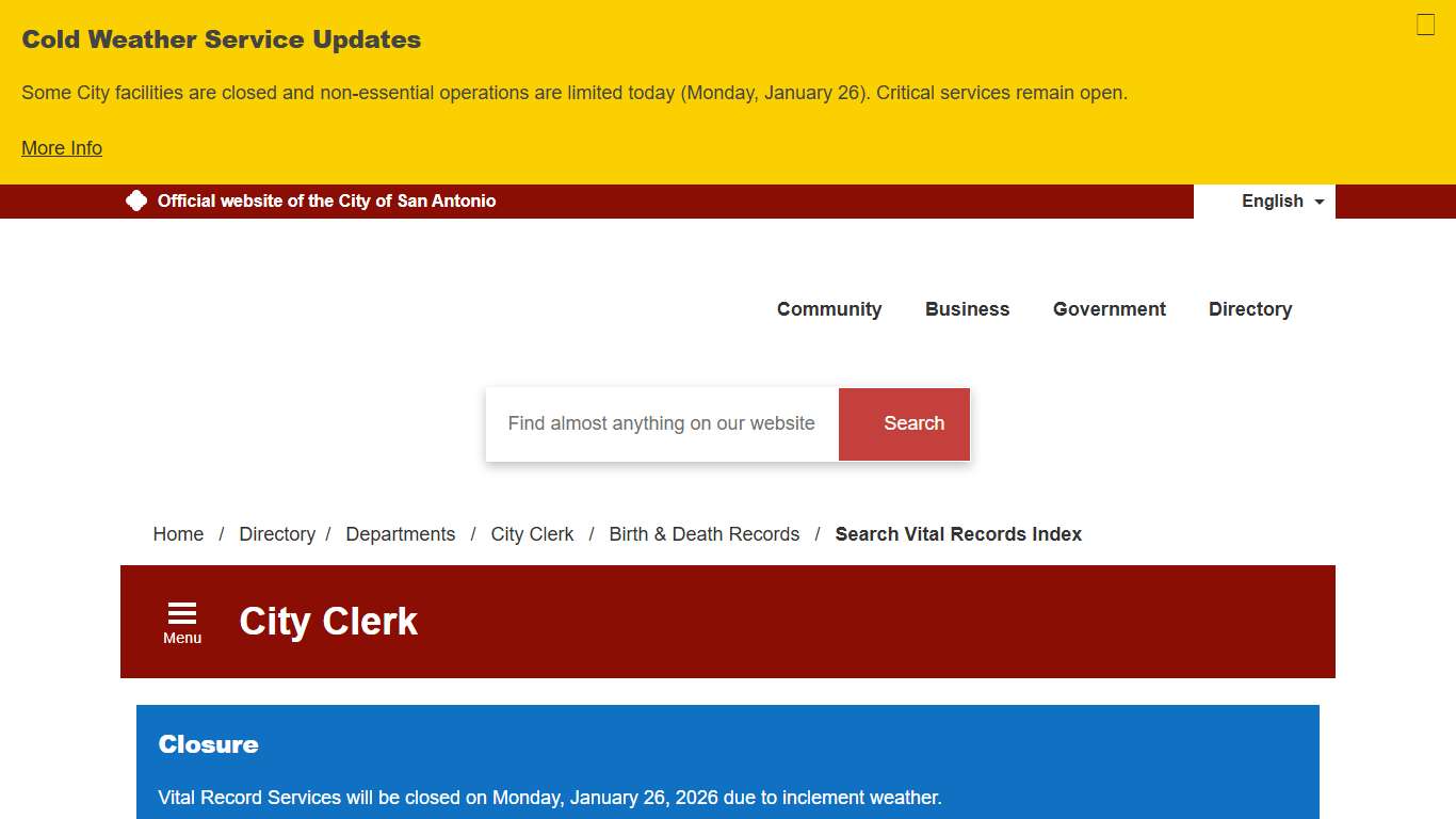 Search Vital Records Index - City of San Antonio